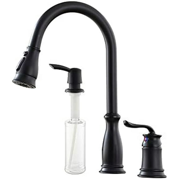 Matte Black 3 Hole Kitchen Faucet with Pull Down Sprayer, Soap Dispenser, Water Temperature Adjustment，Stainless Steel，Cupc Certified kitchen sink faucets