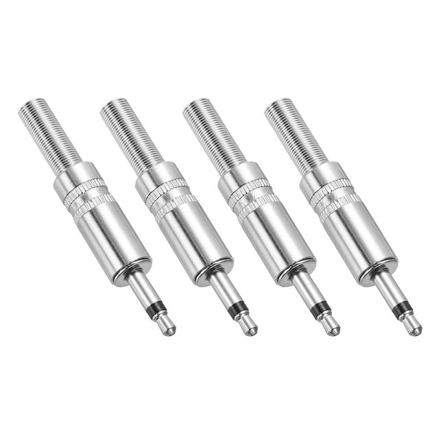 Uxcell 4 Pcs 1/8" Conector de audio macho TS, Adaptador de conector mono de 3.5mm, Conector de cable de soldadura de 1 polo para altavoz, micrófono, guitarra (Estilo 2, tono plateado)