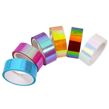 Rolls Holographic Colored Masking Tape Set, Rainbow Translucent Labelling Tapes Decorative Waterproof Adhesive Iridescent Tape for Arts DIY Office Supplies