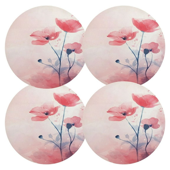 Ryvnso Poppy Blooming Flowers Round Plate Mats Dining Table Placemat Set of 4 for Holiday Decoration