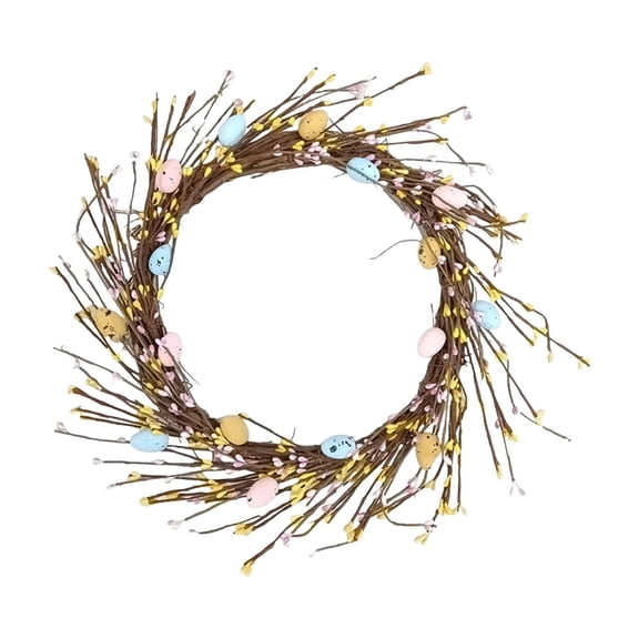 11.81Inch Easter Egg Wreath, Artificial Spring Flower Wreath with Colorful Eggs, Hanging Easter Wreath for Front Door Home Decor