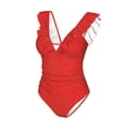 thumbnail image 4 of Yiaed Red Glitter Print Women's Ruffled One Piece Swimsuit V Neck Swimwear Slimming Monokini for Woman-Medium, 4 of 8