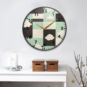 Checkered Pattern with Clouds Wall Clock Modern Decor Acrylic Clock Golden Hands 9.5in