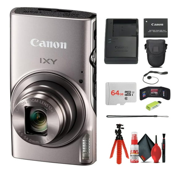 Canon IXY 650 HS Digital Camera 12x Zoom Silver Bundle 64GB Kit (International Model)