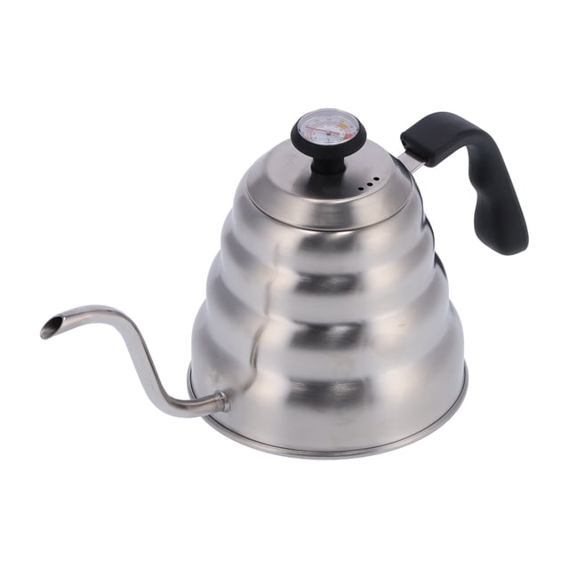 Cafetera de acero inoxidable de 1200 ml con termómetro y cuello de cisne. Cafetera de mano. Utensilios para café.