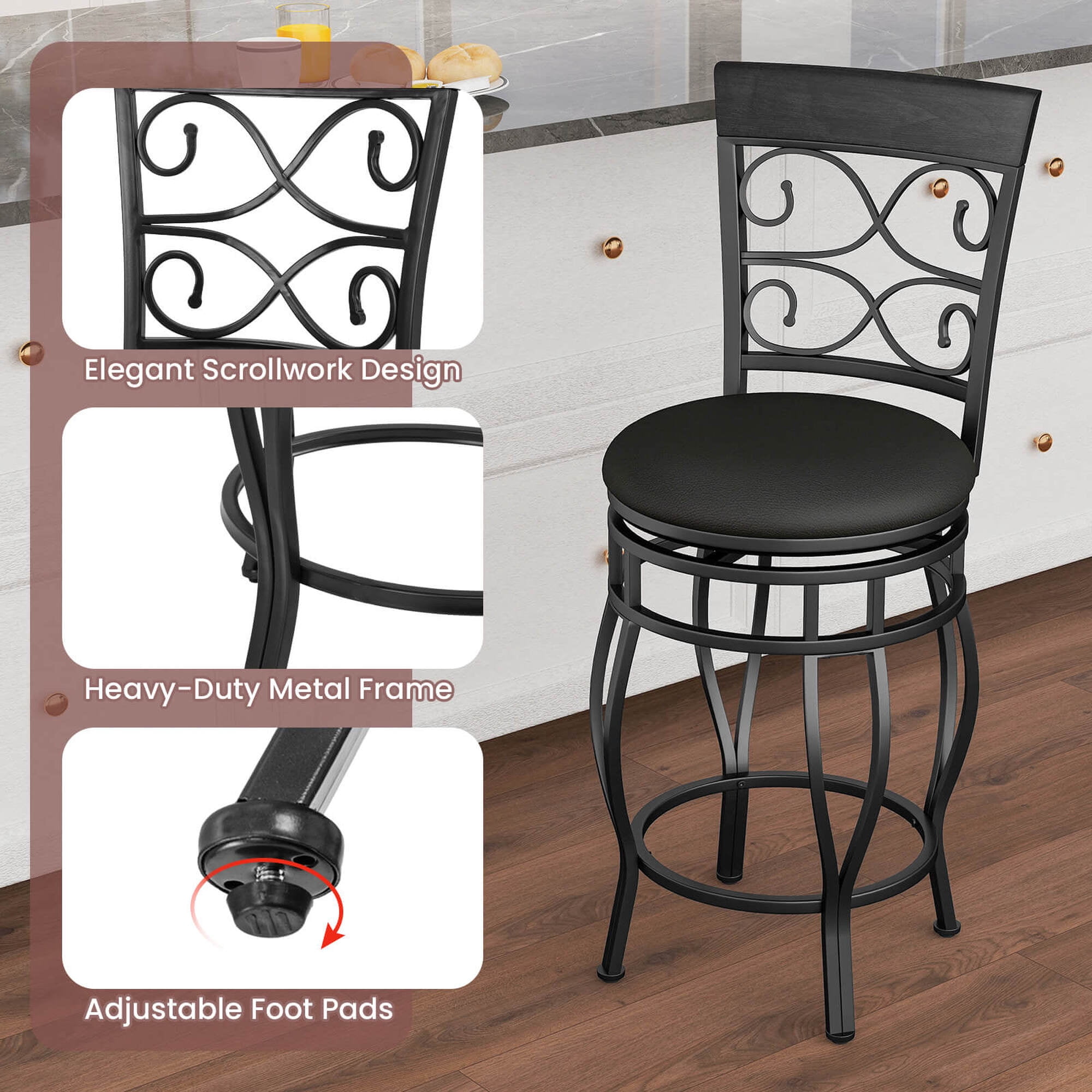 Set of 2 Vintage Swivel Bar Stools 30'' with Padded Seat, High