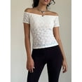 thumbnail image 5 of Musuos Women Off Shoulder Lace T-Shirts Short Sleeve Boat Neck Summer Casual Slim Fit Tops Streetwear, 5 of 8