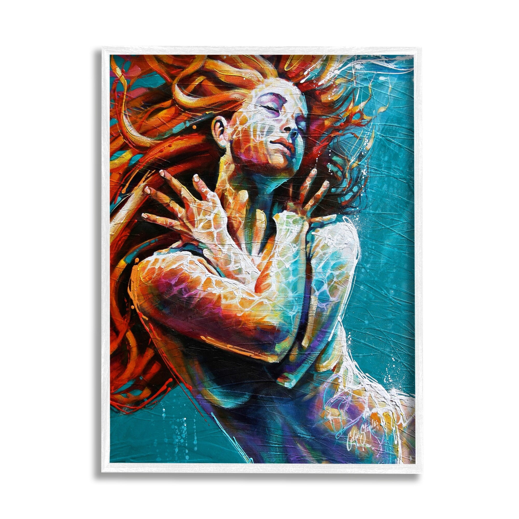 Stupell Industries Beautiful Vivid Woman Underwater Swimming Flowing Hair Framed Wall Art, 16 x 20, Design by Colin John Staples