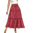 thumbnail image 2 of Maoxin Women's Skirts Ladies Printed Bohemian Commuting Elastic Waist Drawstring Skirt ,Red,S, 2 of 7
