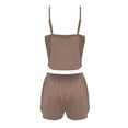 thumbnail image 3 of Womens Pajama Sets Solid Color Feminine Fashion Top Shorts Pajama Set,Coffee L, 3 of 6