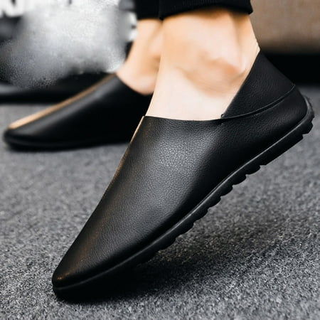 

ZXHACSJ Men s Pedal Leather Stitching Lazy Shoes Shallow Mouth Soft Casual Shoes Black 40