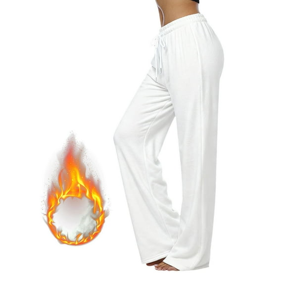 SGMVNU Flannel Pajama Pants for Women Soft Flannel Plaid Loungewear Pants Drawstring Comfy Warm Sleepwear Fuzzy Winter Loungewear Bottoms(White, L)
