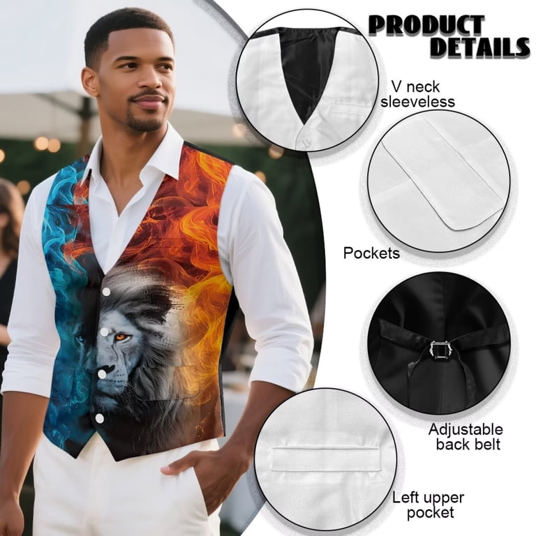Yuyamidu Fire Lion Men's Formal Suit Vest Fit for Business or