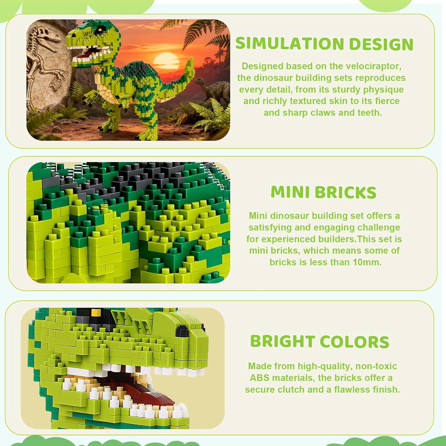 Leimao Dinosaur Micro Building Blocks, 1457pcs Velociraptor Tyrannosaurus Rex DIY Mini Diamond Blocks Bricks Toy for Boys Age 8-12,14+ Teens Adults