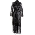 thumbnail image 3 of Mujeres Sexy Lace Long Robe Ropa de dormir Ropa de dormir Albornoz Camisón, Negro, L kenally XX000217-07, 3 of 7