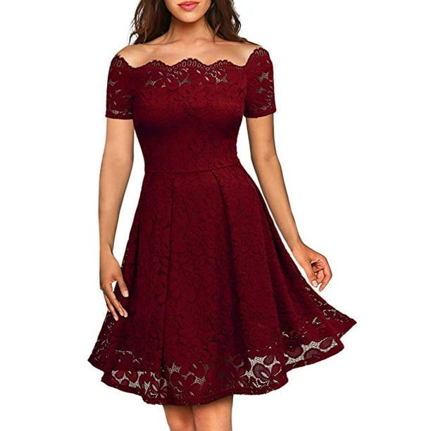 Vista - Women's Vintage Floral Lace Boat Neck Cocktail Formal Swing ...