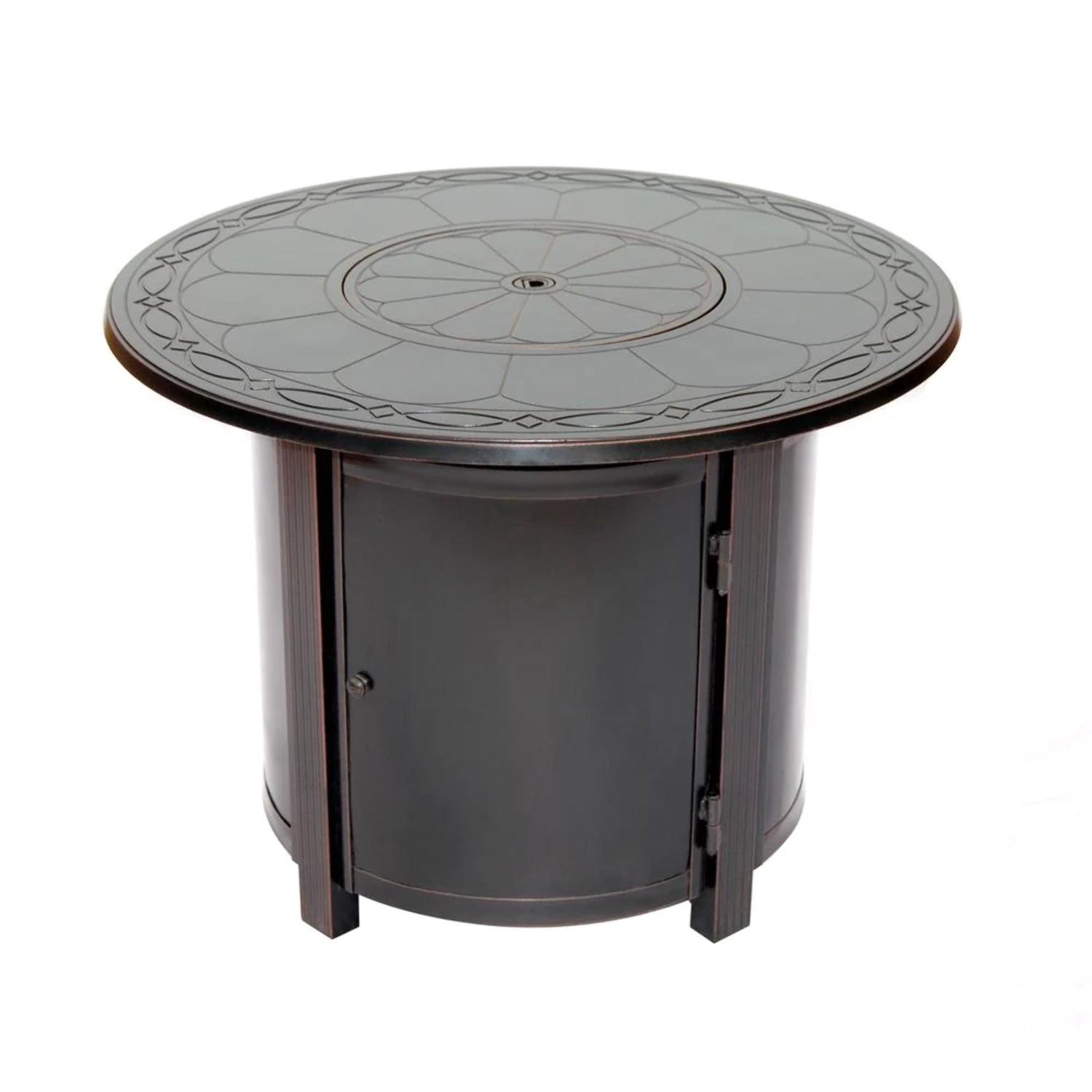 Alfresco Home Hartwick 34" Round Aluminum Gas Fire Pit Chat Table in Topaz Gray