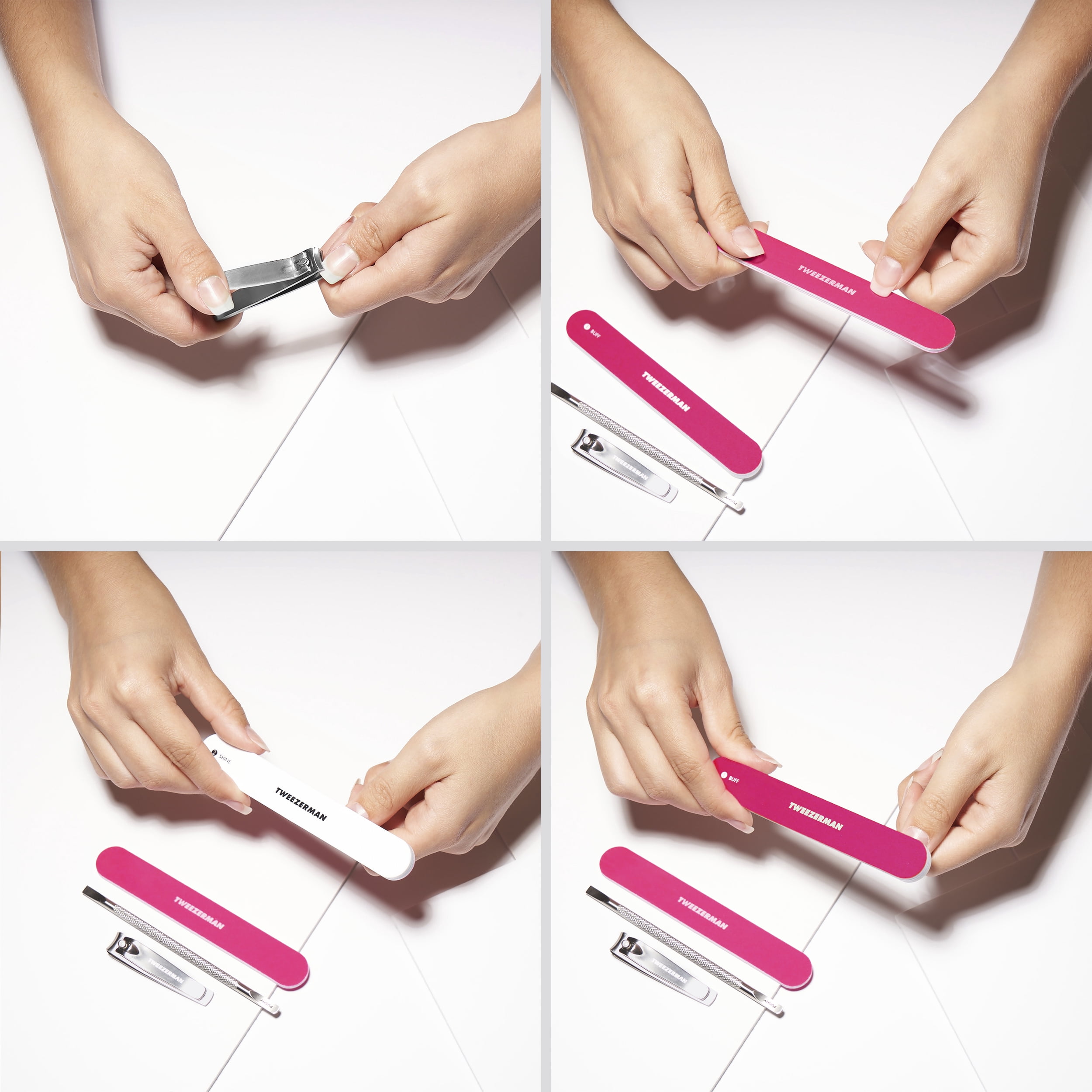 Tweezerman Ultimate Neon Pink Manicure Set Includes a Nail Pushy, Clipper, Buffer and File