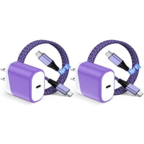 USB C Charger Block 2Pack, 20W PD USB Wall Charger Adapter with USB C to C Cable 10FT, Type C Charging Block USB C Brick Cube Phone Fast Charging Cord Compatible for iPhone Sumsang Android, Purple
