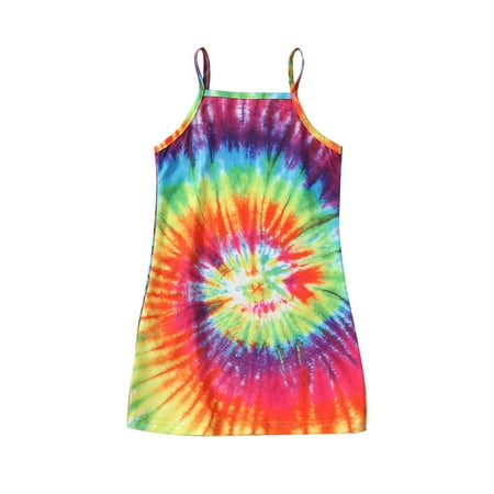 

ASEIDFNSA Girls Lace Maxi Dress Dark Princess Dress Children Tie Dye Suspender Colorful Printed Fashion Casual Western Style Suspender Dress Casual Dress