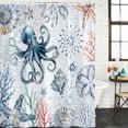 thumbnail image 3 of Ocean Octopus Waterproof Fabric Shower Curtain,Summer Coastal Coral Flower Shells Waterproof Fabric Shower Curtain for Bathroom Curtains Bathtubs Hotel Shower Curtains with 12 Hooks Small 36x78in, 3 of 8