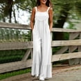 thumbnail image 4 of Brnmxoke Womens Summer Jump Suit,Plus Size Casual Linen Overalls Plain Dressy Sleeveless Ruffle Hem Wide Leg Baggy Jumpsuit with Pockets White,M, 4 of 8