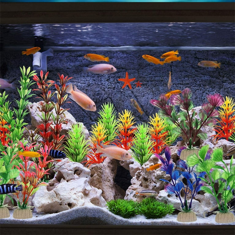Fish Tank Decorations Aquarium Artificial Plastic Plants & Cave