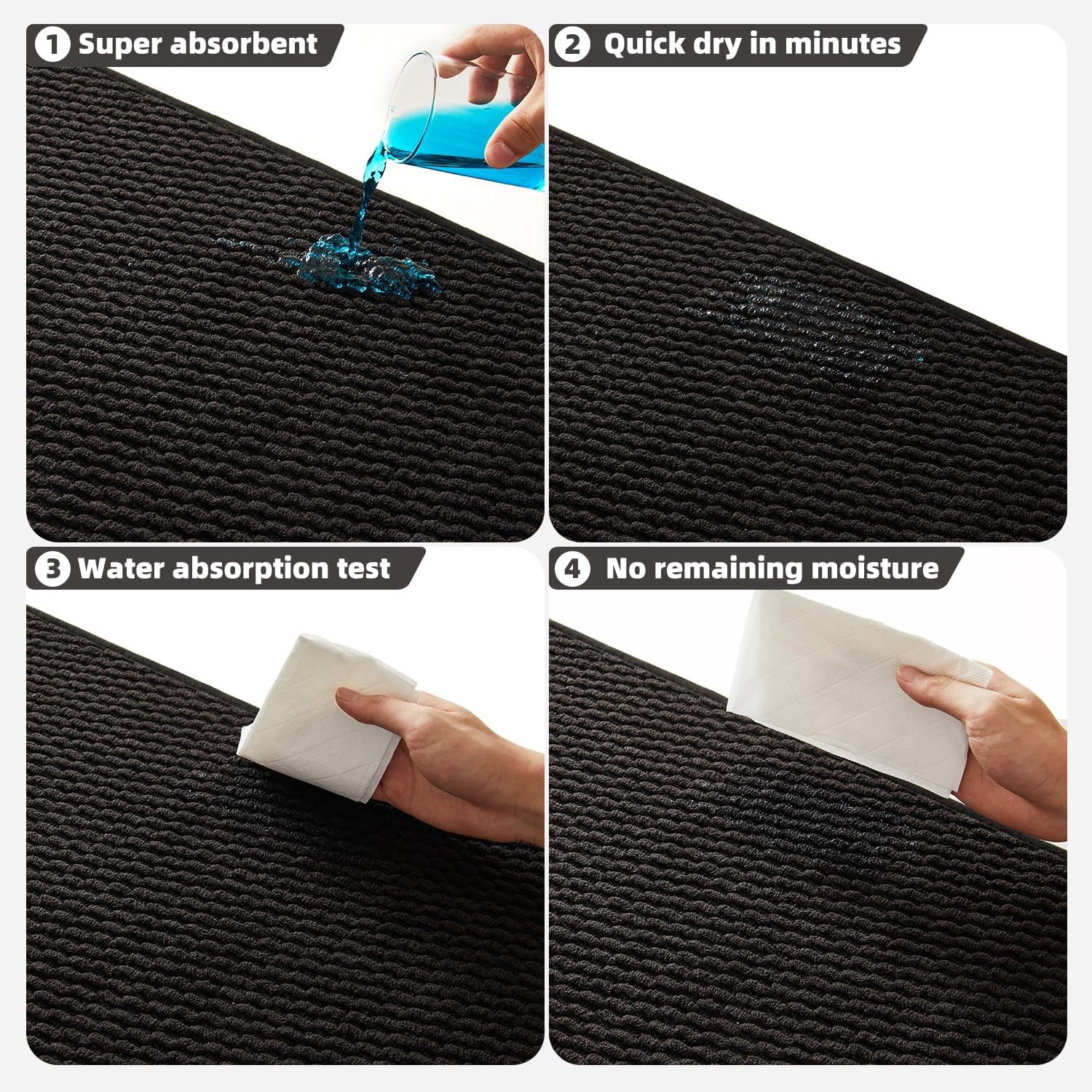 Black Bathroom Rugs Non Slip Washable, Super Absorbent Thin Bath Mat Quick Dry Low Pile Bathroom Rug, Black 24''x47''