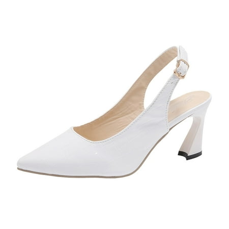 Zshosam Low Kitten Heels Women s Closed Toe Ankle Strap Pumps Formal Comfortable Shoes(White 37)