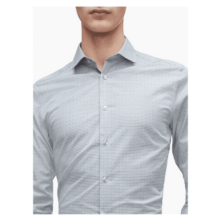 Calvi Klein Slim Fit Blue Plaid Dot Performance Non-Iron Dress Shirt,17 36/37