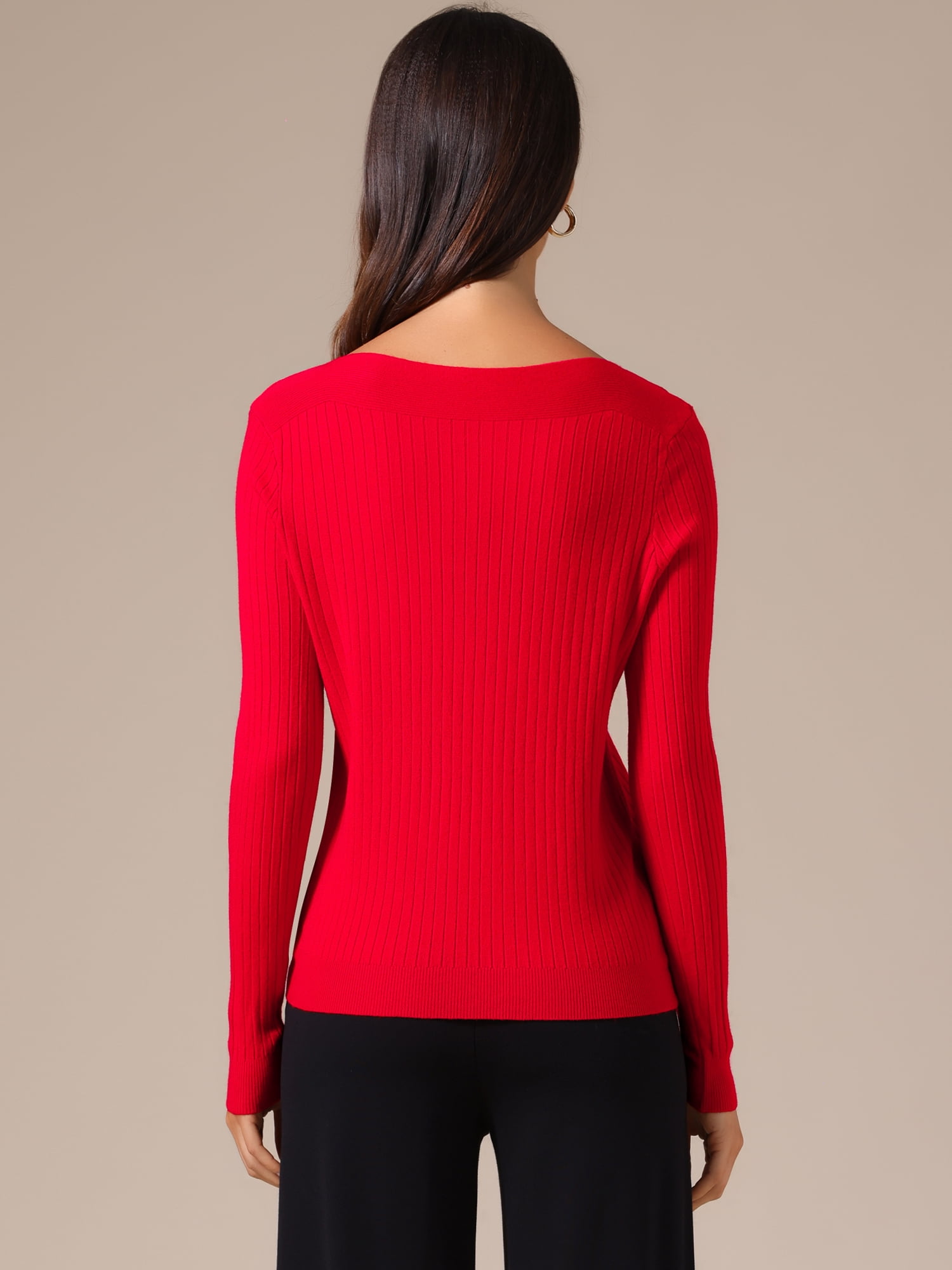 DARING DIVA Women's Boat Neck Long Sleeve Ribbed Sweaters S Red
