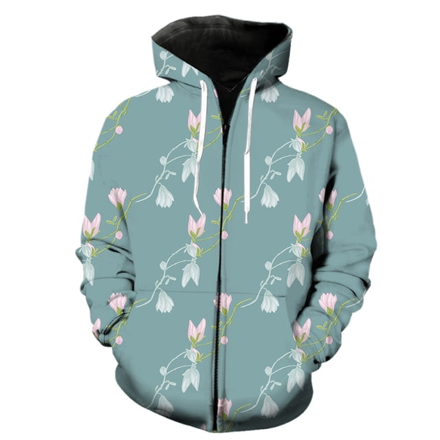 Sudadera con capucha y cremallera para hombre con estampado 3D de flores y magnolia, ideal como chaqueta informal estilo Harajuku, de gran tamaño y divertida, 2024.