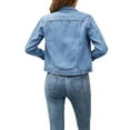 thumbnail image 5 of Women's Denim Jackets Fashion Casual Long Sleeve Solid Color Coat Button Down with Pocket Slim Fit Jean Cardigan Autumn Winter, 5 of 10