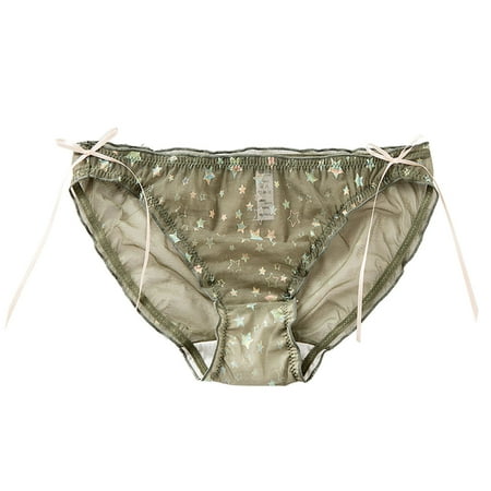 

High Waisted Underwear for Women Cute White Lace Low Waist Briefs Ultra Thin Hot Transparent Mesh Panties for Women Green M