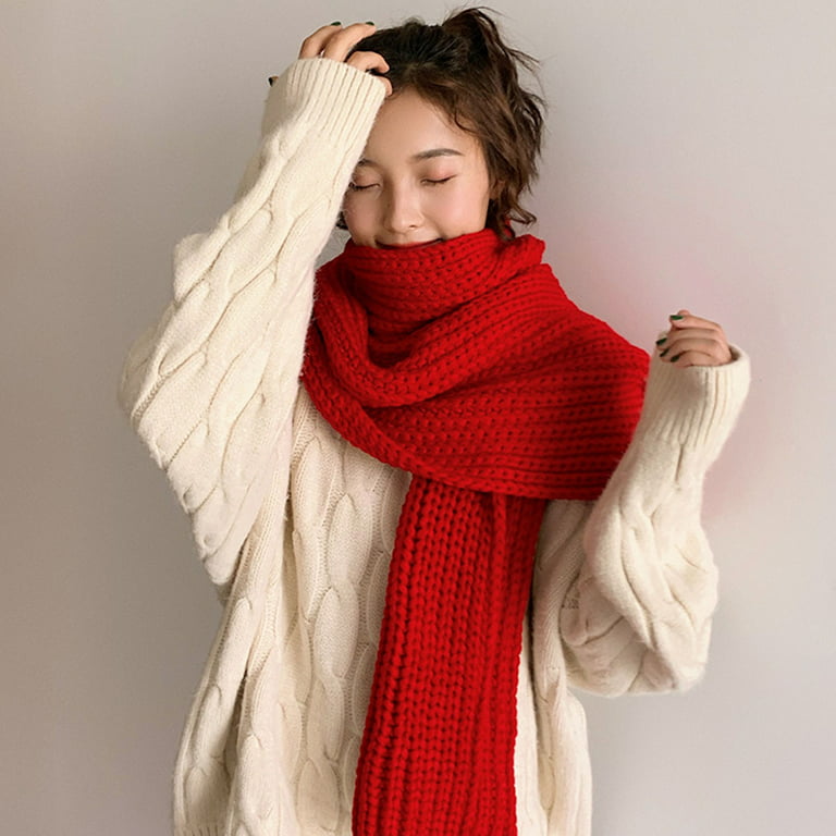 GROFRY Women Scarf Knitted Solid Color Plain Thickened Soft Keep Warm  Comfortable Autumn Winter Adults Long Scarf Shawl for Outdoor