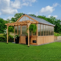 Backyard Discovery Bellerose XL 13'x11' Cedar Wood and Polycarbonate Greenhouse, Pergola