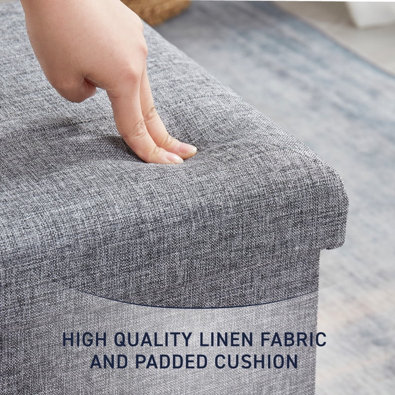 Ornavo Home 2 Pack 15 Inch Folding Storage Ottoman with Storage, Square Cube Linen Small Storage Ottoman Foot Rest Stool - Gray