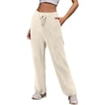 thumbnail image 3 of Gibobby Pantalones deportivos para mujer Pantalones de chándal de lana para mujer, pantalones de algodón exteriores gruesos de otoño e invierno, mallas de lana Polar(Beige,M), 3 of 5