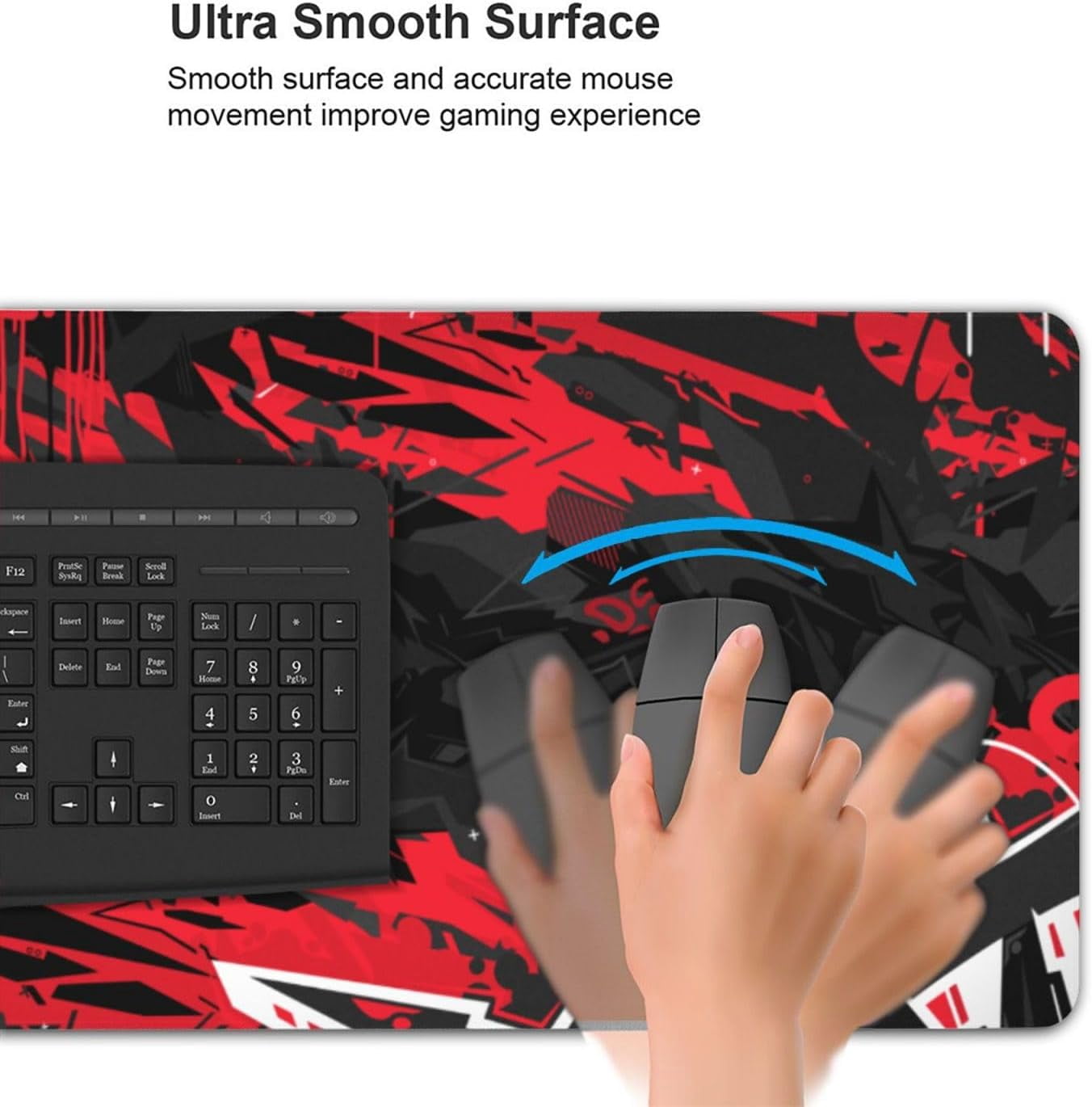 Red Black Gaming Mouse Pad Desk Pad XXL 35.4×15.7 Inch Abstract Graffiti Geometric Cool Extended Mousepad 40X90cm with Non-Slip Rubber Base Stitched Edge Large Desk Mat for Gamer Office Home Work
