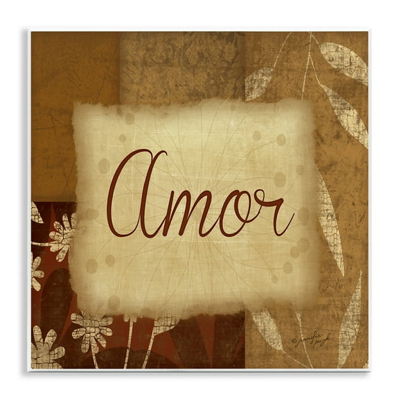 Stupell Industries Amor con Flores Tradicionales Typography and Symbols Painting Unframed Art Print Wall Art, 12 x 12