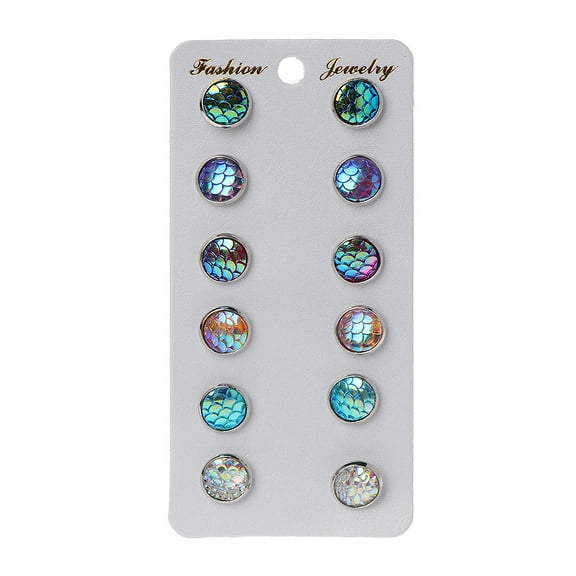 Elegant Stud Earrings 6Pairs Fish Scale Round Stud Earrings Set for Youth Unisex