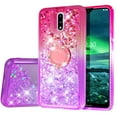 thumbnail image 2 of SOGA Rhinestone Liquid Quicksand Cover Cute Girl Phone Case Compatible for Nokia 2.3 Case, with Embedded Ring for Magnetic Car Mounts and Lanyard - Pink / Purple, 2 of 5