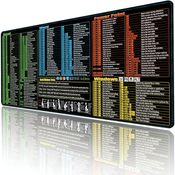 GJX 2026 New Excel/Word/Power Point Cheat Sheet Desk Pad,Large Gaming Office Pc Mouse Pad,Keyboard Shortcuts Mouse Pad,Non-Slip Waterproof Desk Mat,Over 200 Shortcut Mousepad (Xl 31.5 X 11.8 In)