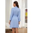 thumbnail image 5 of HEARTNICE Robes for Women Lightweight Short Knit Kimono Knee Length Bathrobe for Womens Soft 3/4 Sleeves Summer Sleepwear（Light Blue, XX-Large）, 5 of 7
