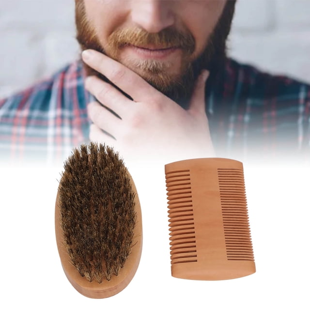 Beard Brush Comb Set, Beard Brush Comb Kit Shaping Soft Brush Double Side Comb Portable For Barber