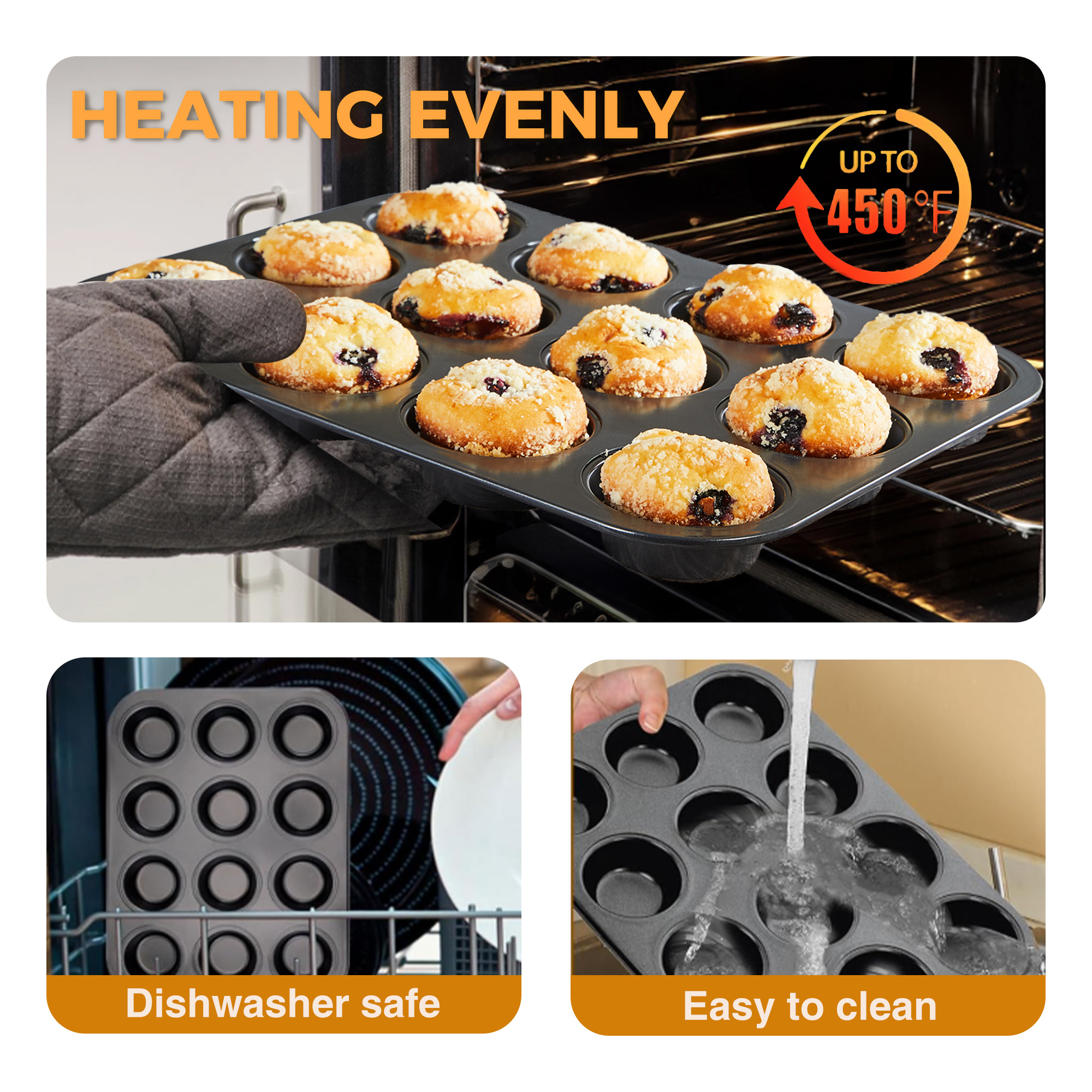 HONGBAKE Nonstick Muffin Pan, 12-Cup, 2-Pack photo 5