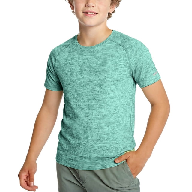 Blusas y camisas de manga corta con cuello redondo para niños, camiseta de verano de color liso con cuello redondo y mangas cortas, top de poliéster para niños.