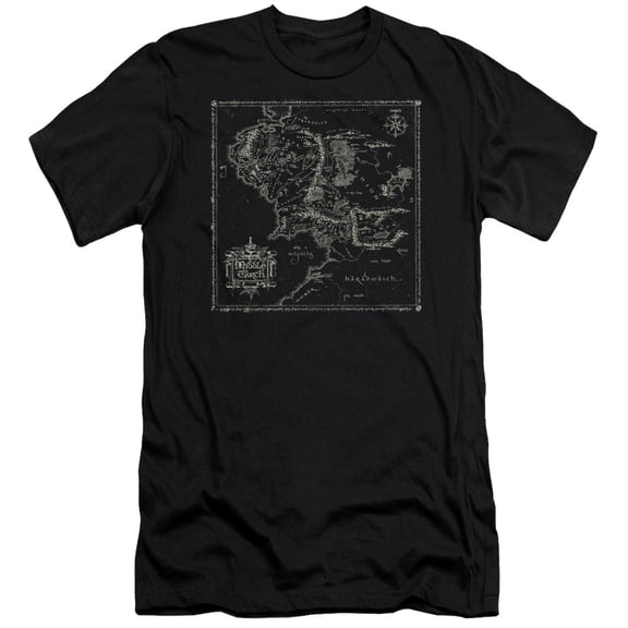 Lord Of The Rings Men's  Map Of Me Slim Fit T-shirt Black