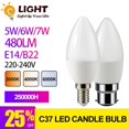 thumbnail image 2 of Bombilla LED C37 para decoración del hogar, lámpara Led de 5W, 6W, 7W, E14, B22, 220V-240V, 3000K, 4000K, 6000K, 1 unidad, 2 of 4