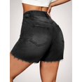 thumbnail image 3 of Pantalones cortos de mezclilla IWD, cintura alta, rasgados, deshilachados, dobladillo crudo, negros, 3 of 7